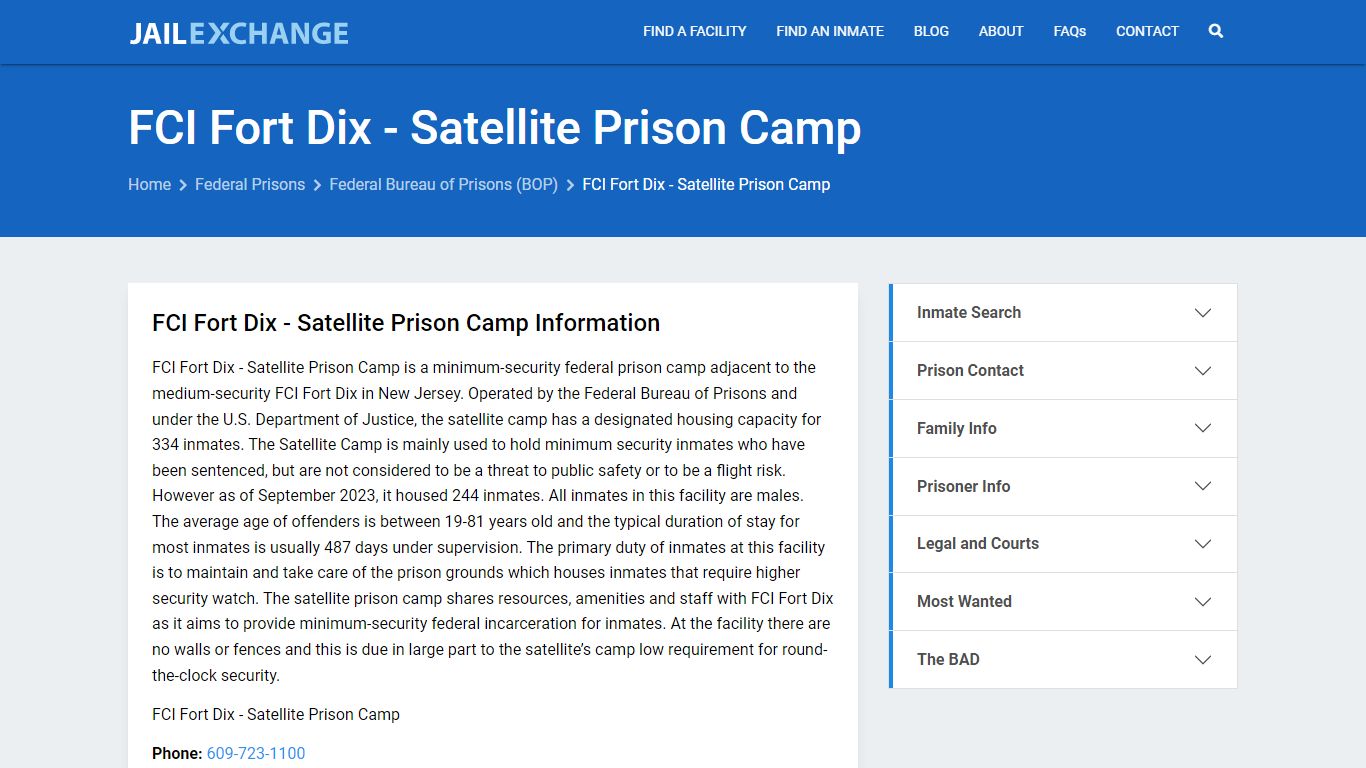 Federal Inmate Search - FCI Fort Dix - Satellite Prison Camp