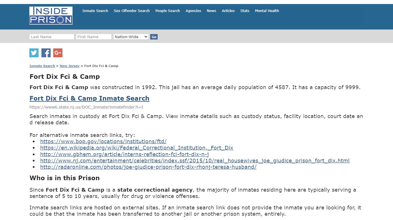Fort Dix Fci & Camp - New Jersey - Inmate Search - Inside Prison